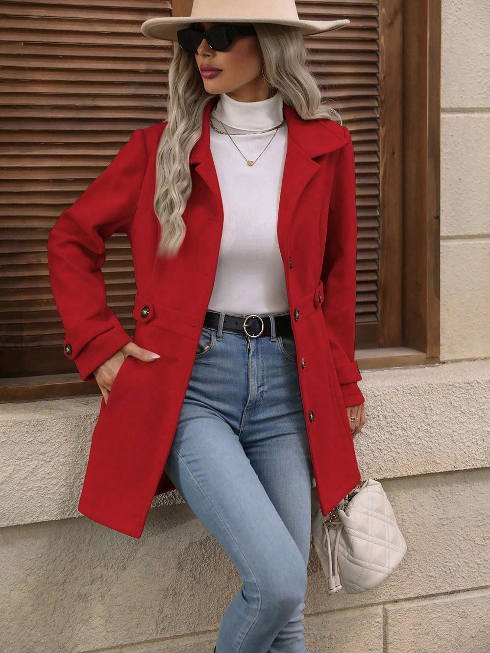 Veste mi-longue en laine, pour femmes
