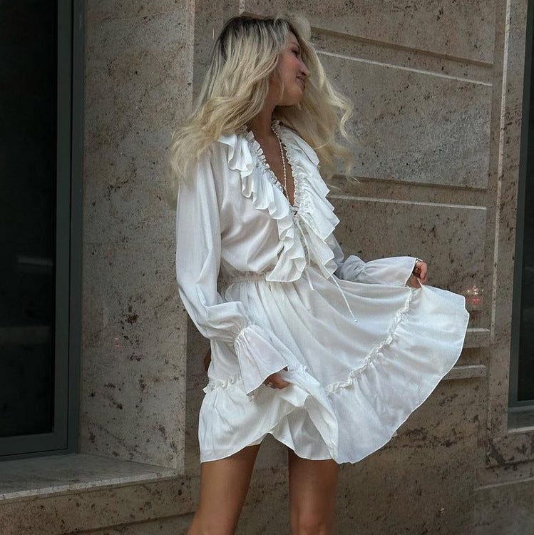 Robe à manches longues, col V pour femmes