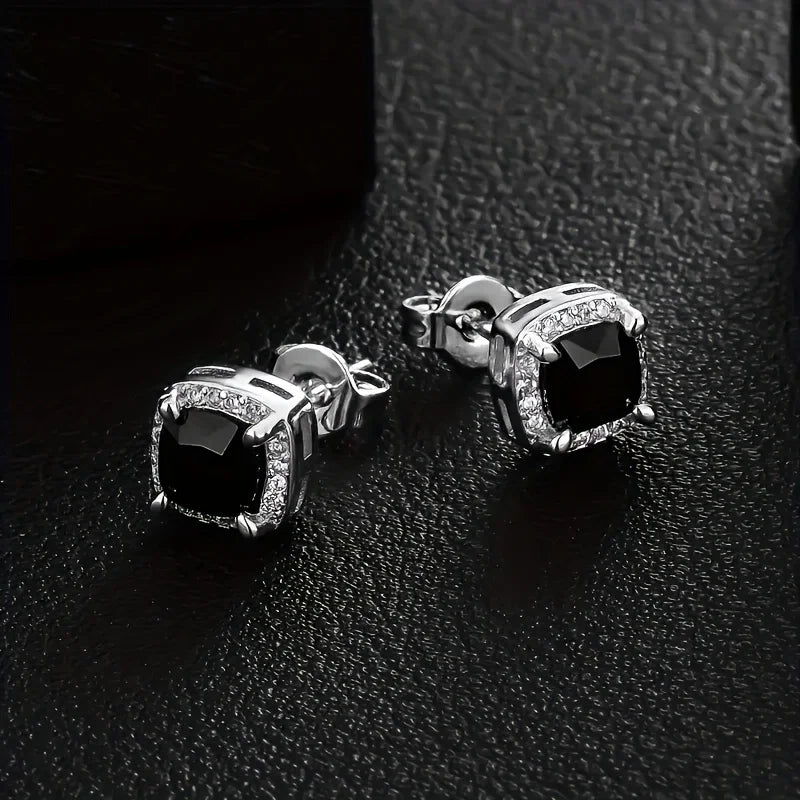 Boucles d'oreilles carrées noires serties de zircon cubique 5A+
