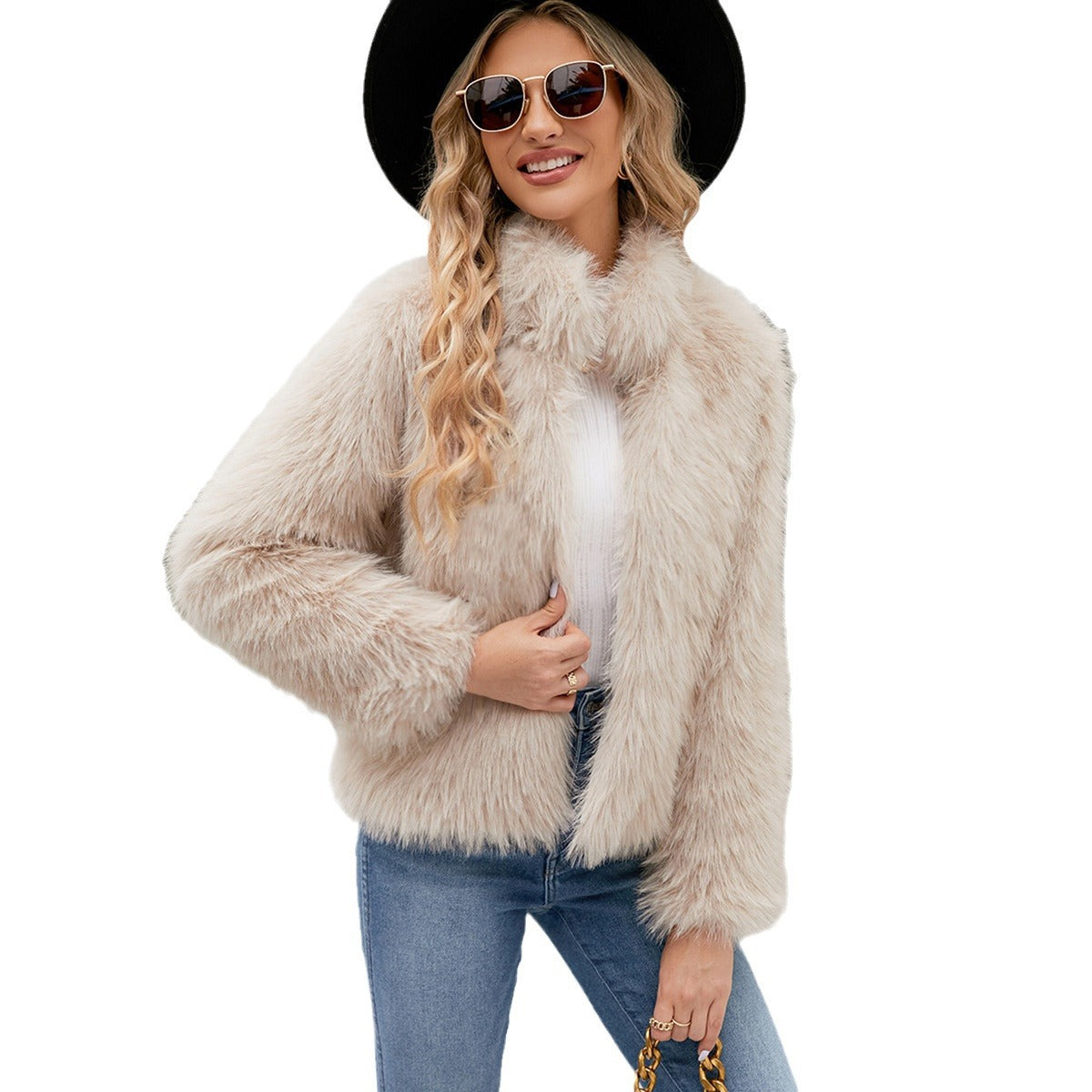 Manteau court en imitation fourrure pour femme