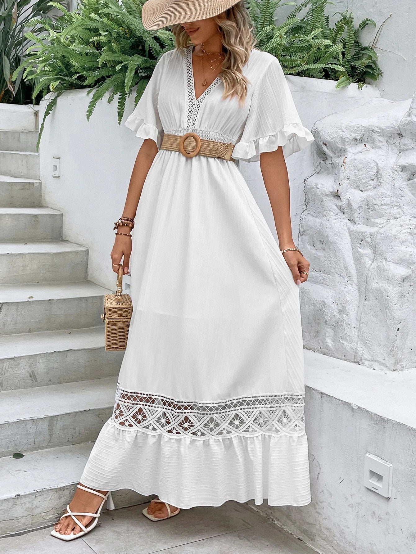 Robe Longue Élégante de Couleur Unie