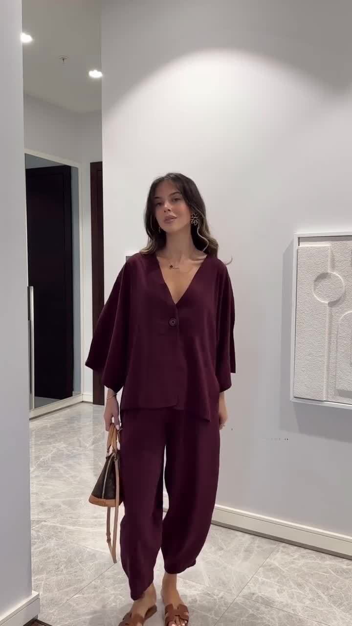 Cardigan à manches longues Pantalon de couleur unie