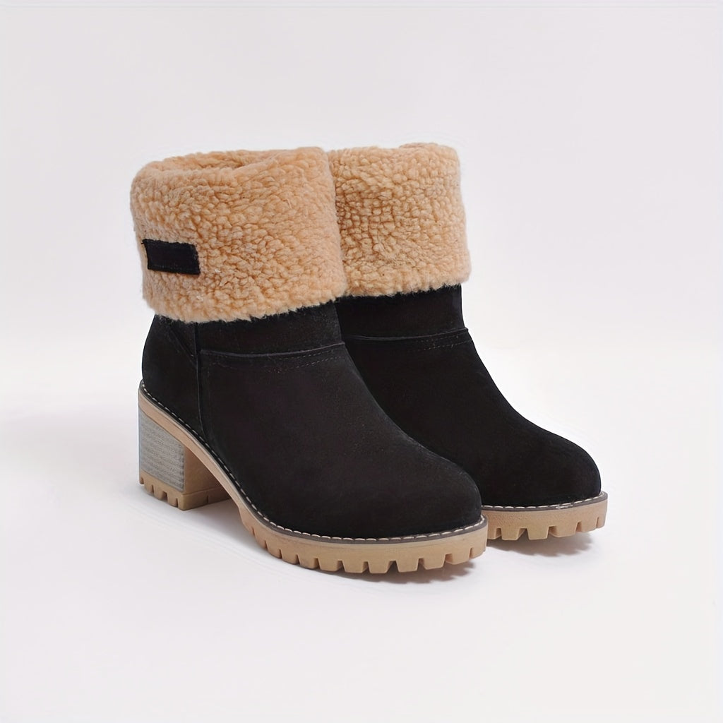 Bottines à talons carrés doublées de fausse fourrure
