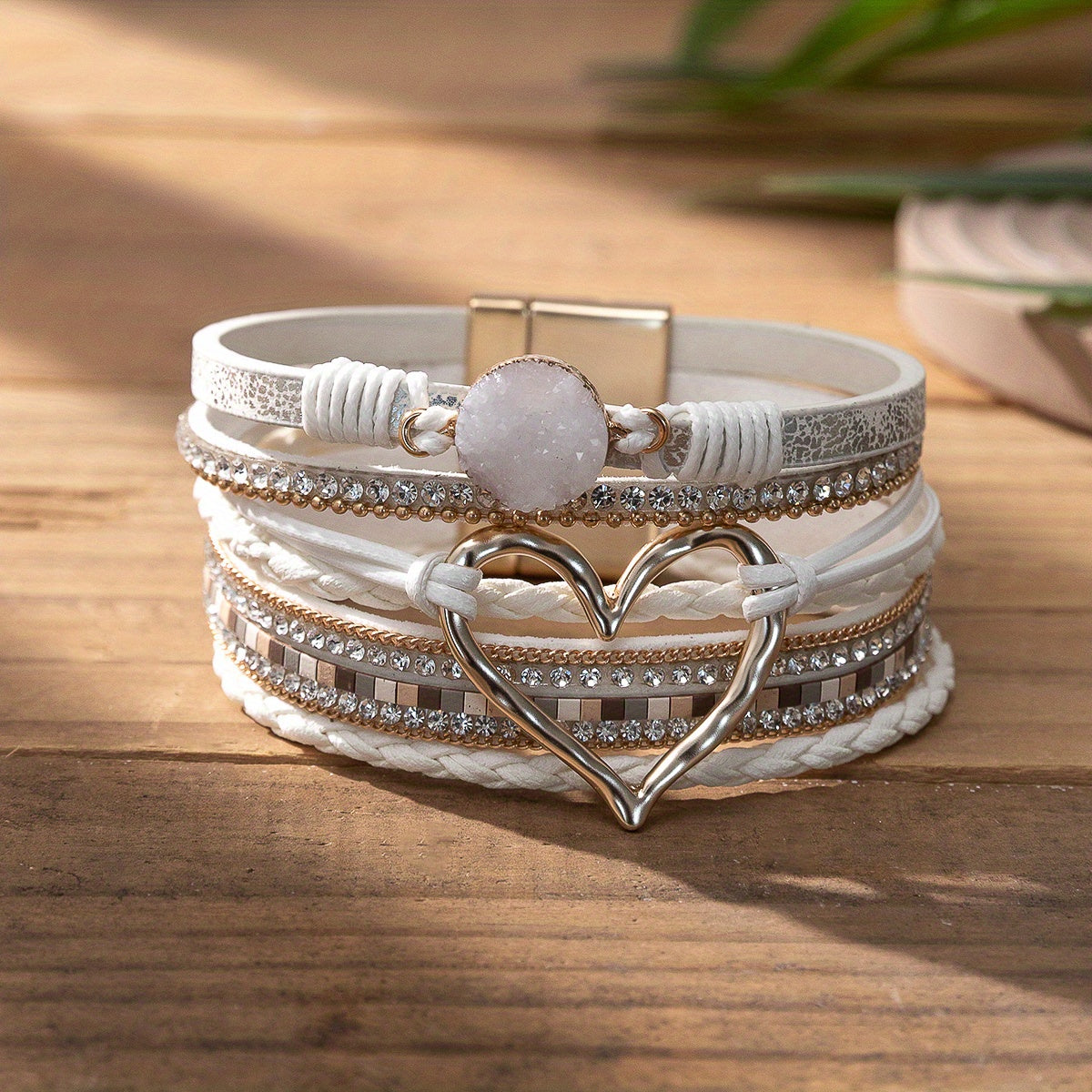 Bracelet en cuir PU noir multi-couches