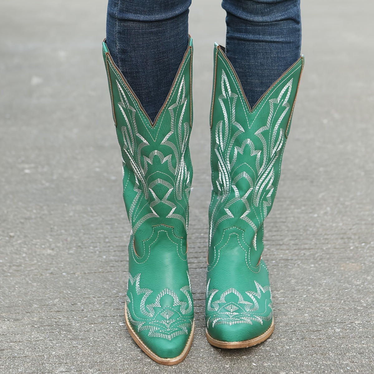 Bottes cowgirl rétro à tige mi-mollet
