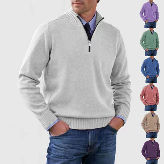 Pull zippé col montant, pour hommes. Confectionné en tricot de qualité