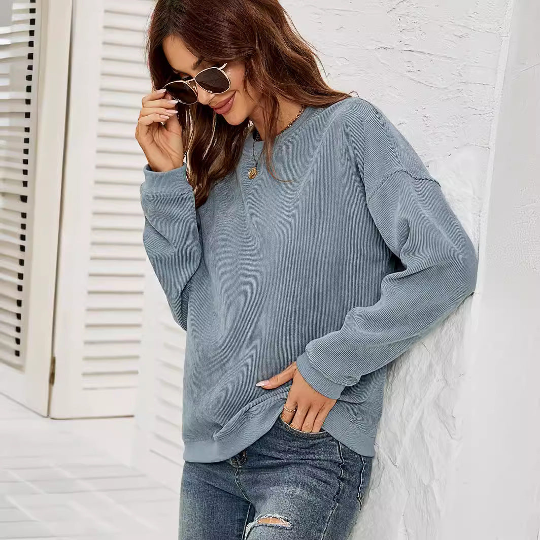 Sweat à manches longues en velours côtelé pour femmes