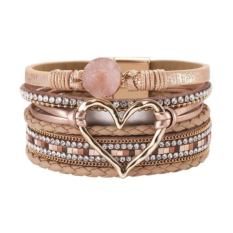 Bracelet en cuir PU noir multi-couches