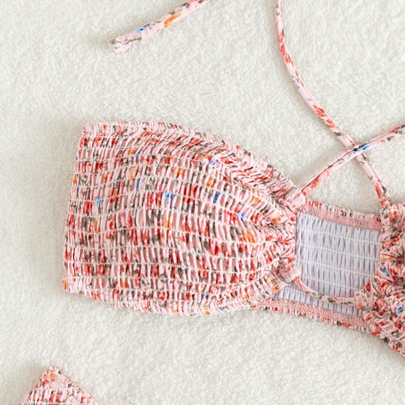 Ensemble de bikini plissé à fleurs d'été