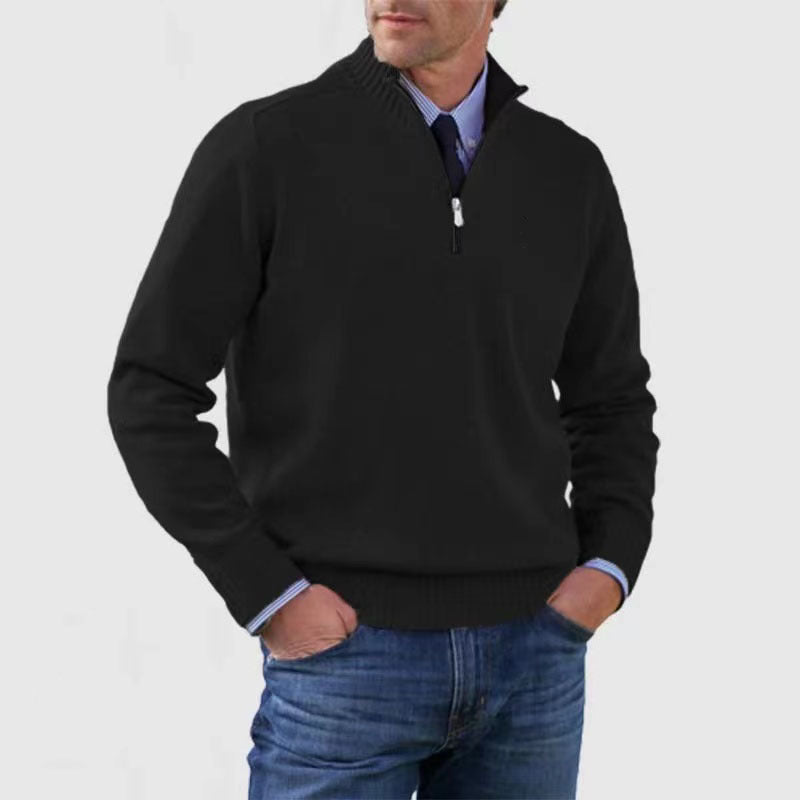 Pull zippé col montant, pour hommes. Confectionné en tricot de qualité