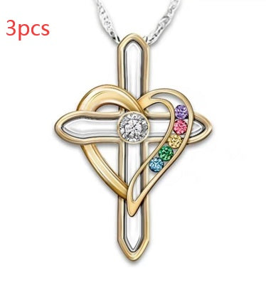 Pendentif Cross Love en alliage avec une pierre gemme colorée
