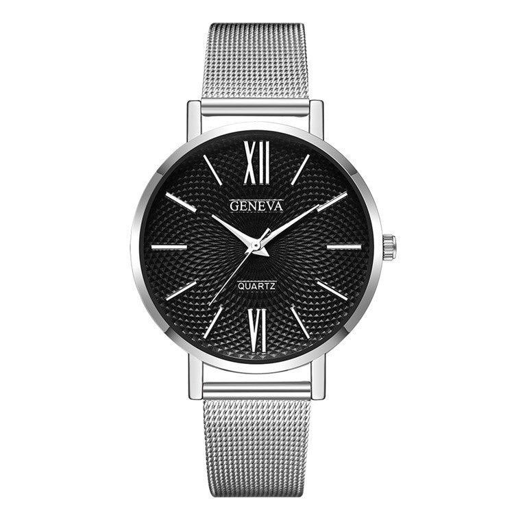 Montre à quartz à bracelet en acier à grand cadran