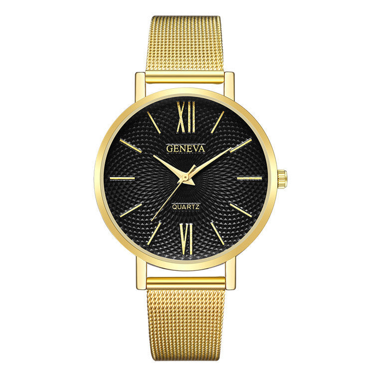 Montre à quartz à bracelet en acier à grand cadran
