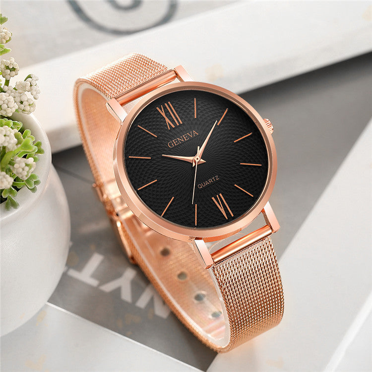 Montre à quartz à bracelet en acier à grand cadran
