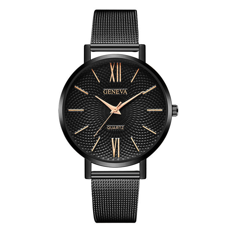 Montre à quartz à bracelet en acier à grand cadran