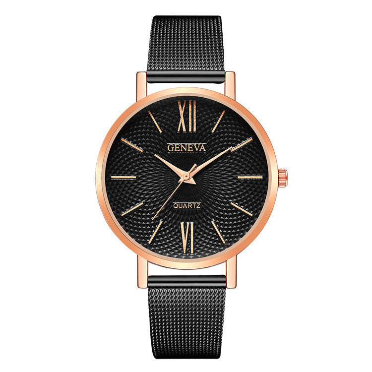 Montre à quartz à bracelet en acier à grand cadran