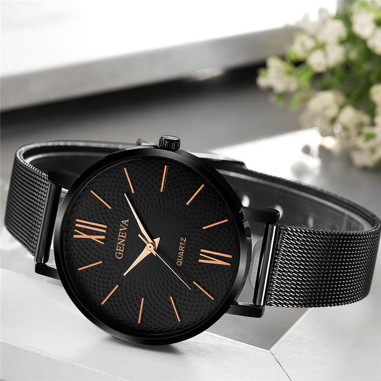 Montre à quartz à bracelet en acier à grand cadran
