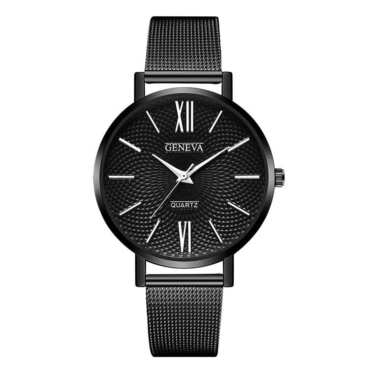 Montre à quartz à bracelet en acier à grand cadran