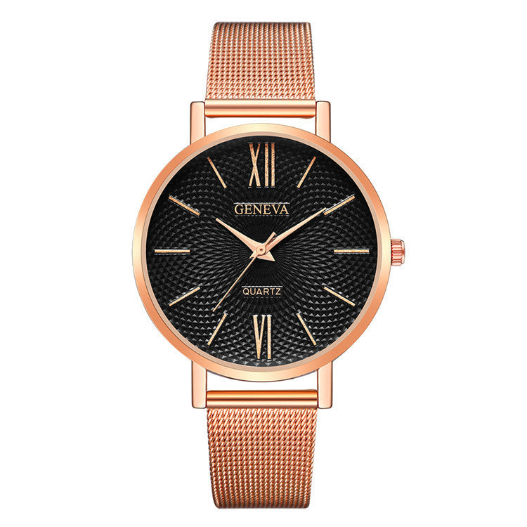 Montre à quartz à bracelet en acier à grand cadran