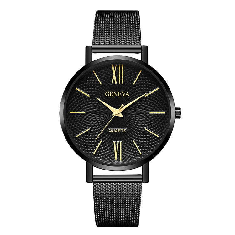 Montre à quartz à bracelet en acier à grand cadran
