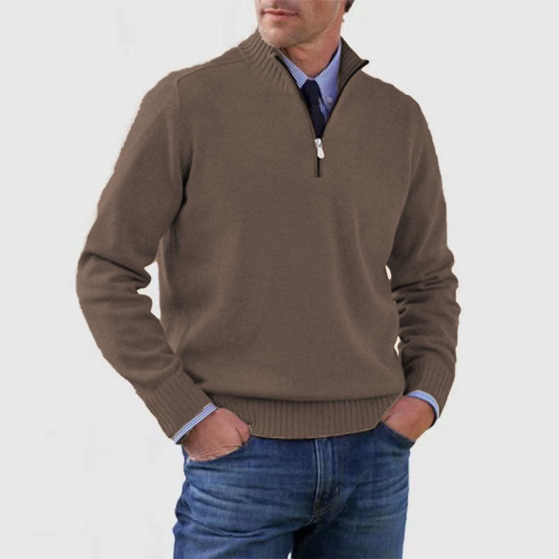 Pull zippé col montant, pour hommes. Confectionné en tricot de qualité
