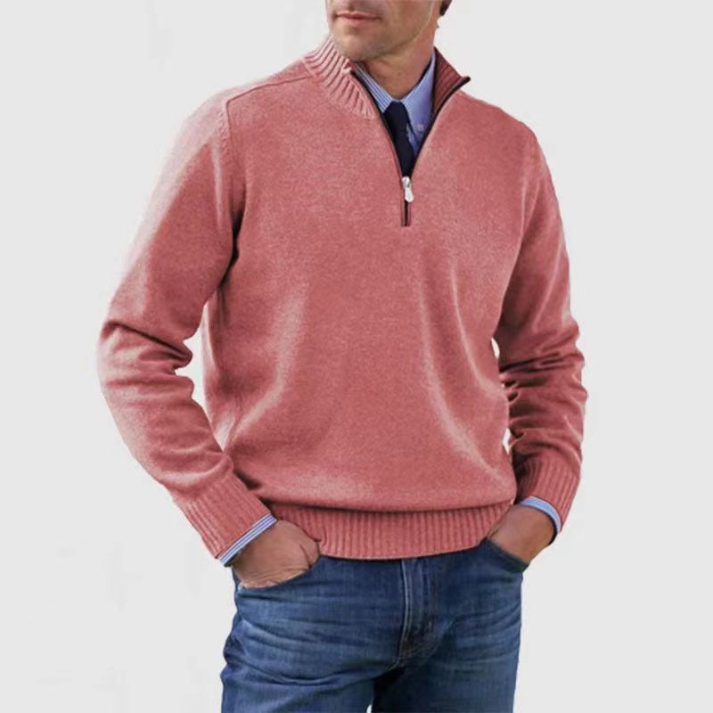 Pull zippé col montant, pour hommes. Confectionné en tricot de qualité