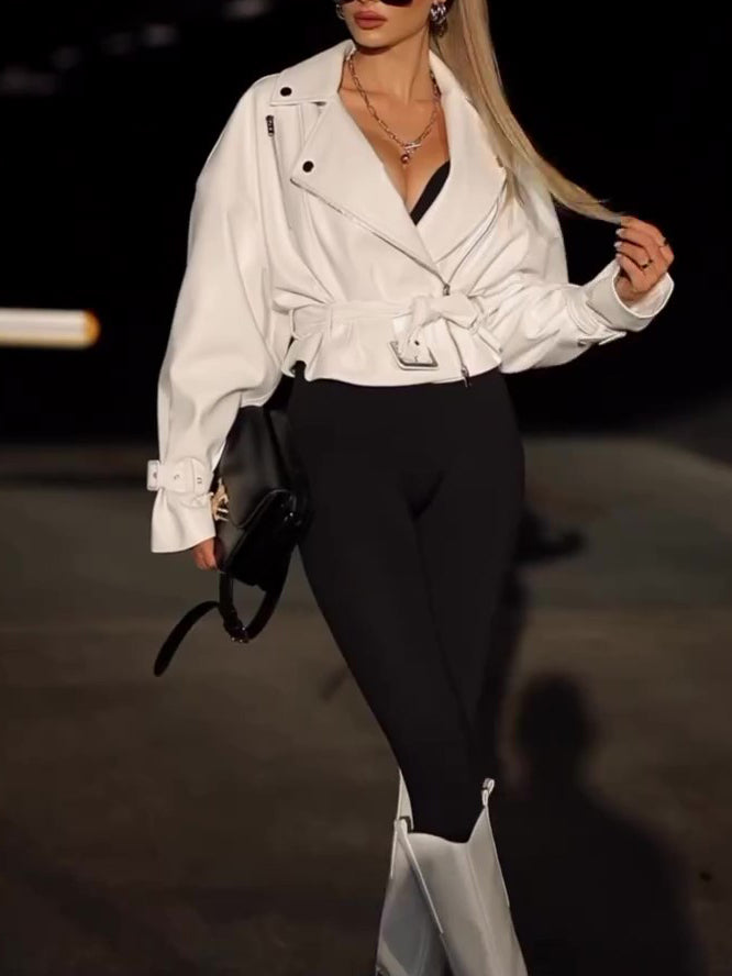Veste courte en cuir de couleur unie pour femmes
