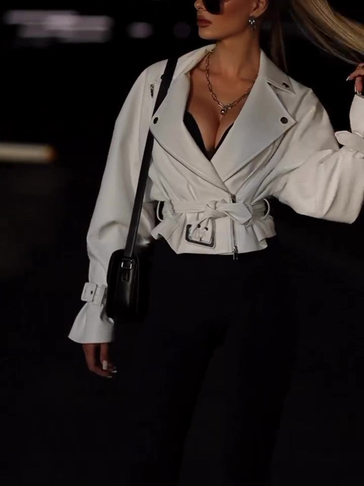 Veste courte en cuir de couleur unie pour femmes