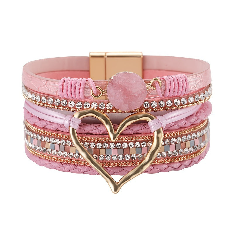 Bracelet en cuir PU noir multi-couches