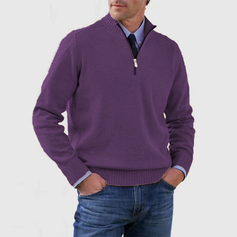 Pull zippé col montant, pour hommes. Confectionné en tricot de qualité
