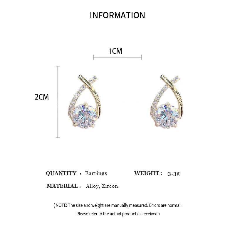 Shiny Micro-inlaid Rhinestone Earrings Ladies Fashion Delicate Geometric Cross Stud Earring Daily Life Party Ear Accessory C