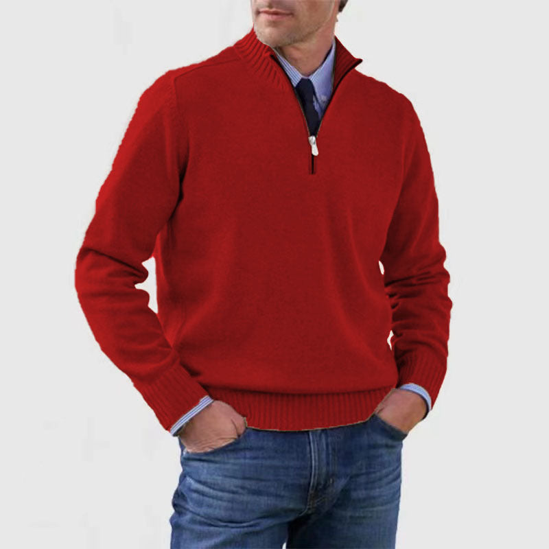 Pull zippé col montant, pour hommes. Confectionné en tricot de qualité