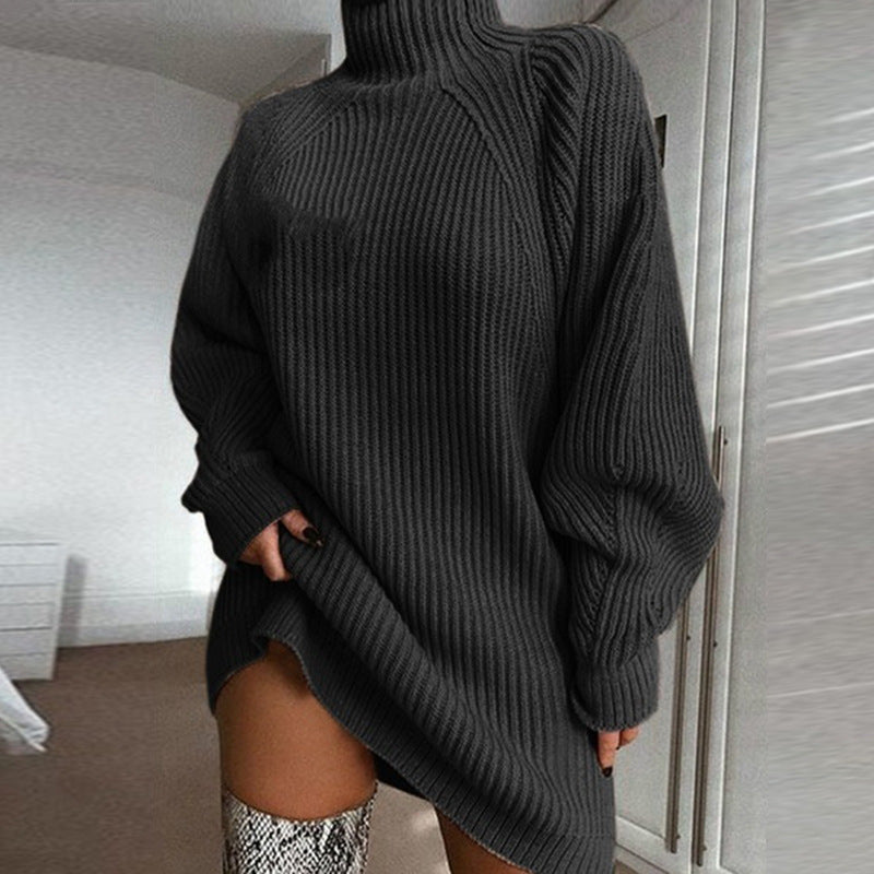 Pull long à col roulé uni Robe de pull d'hiver chaud pour femmes