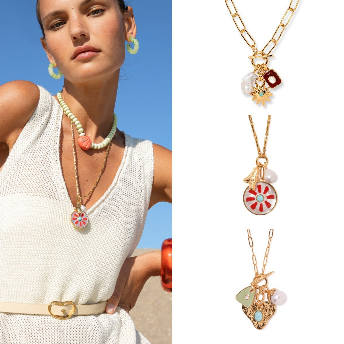 Collier multi-pendentif aux couleurs européennes