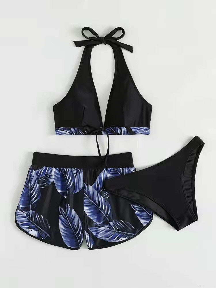Bikini imprimé feuille 3 pièces pour femmes