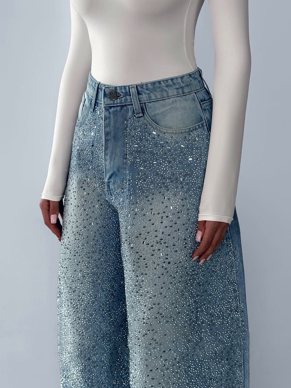 Jeans en strass irrégulier pour femmes