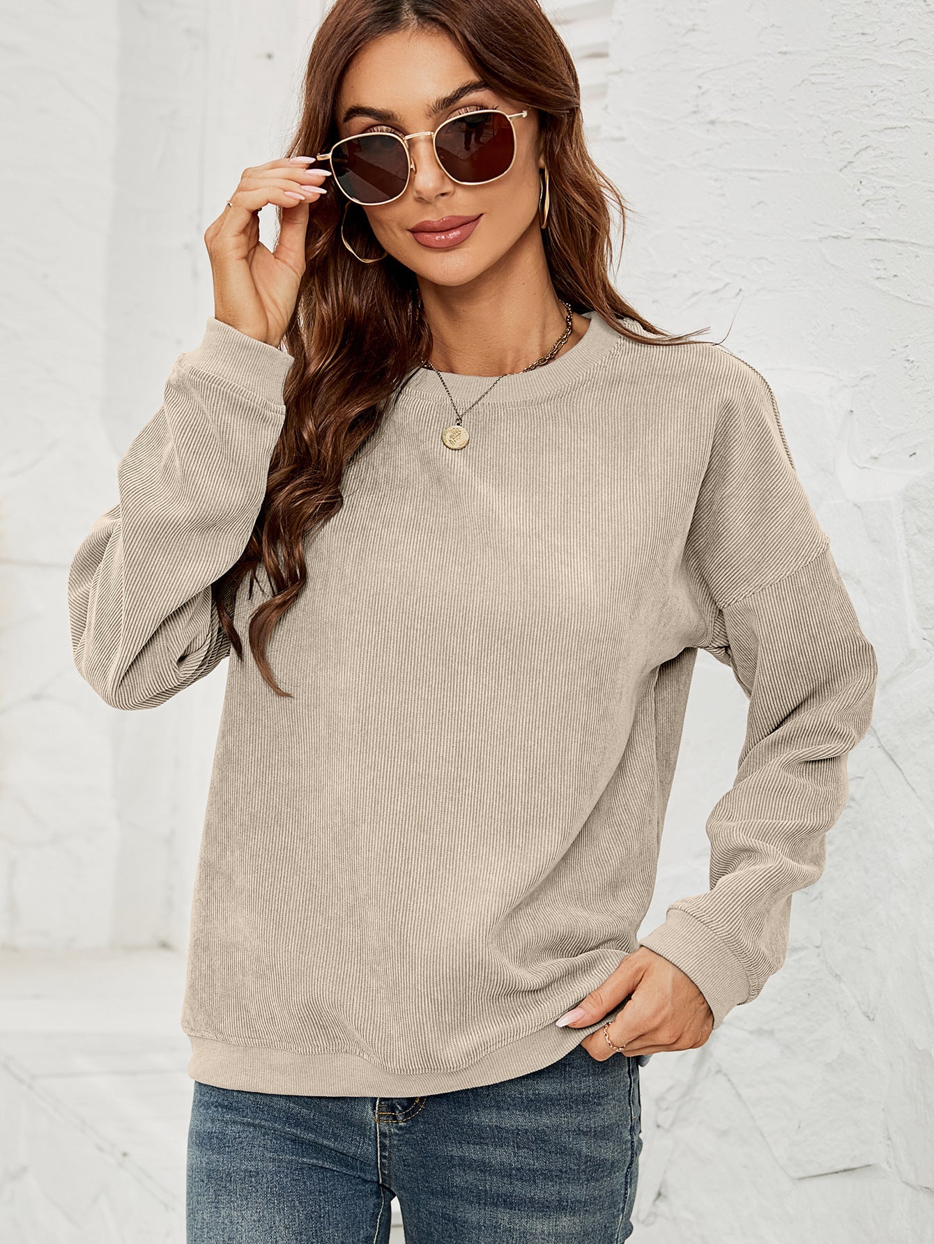 Sweat à manches longues en velours côtelé pour femmes