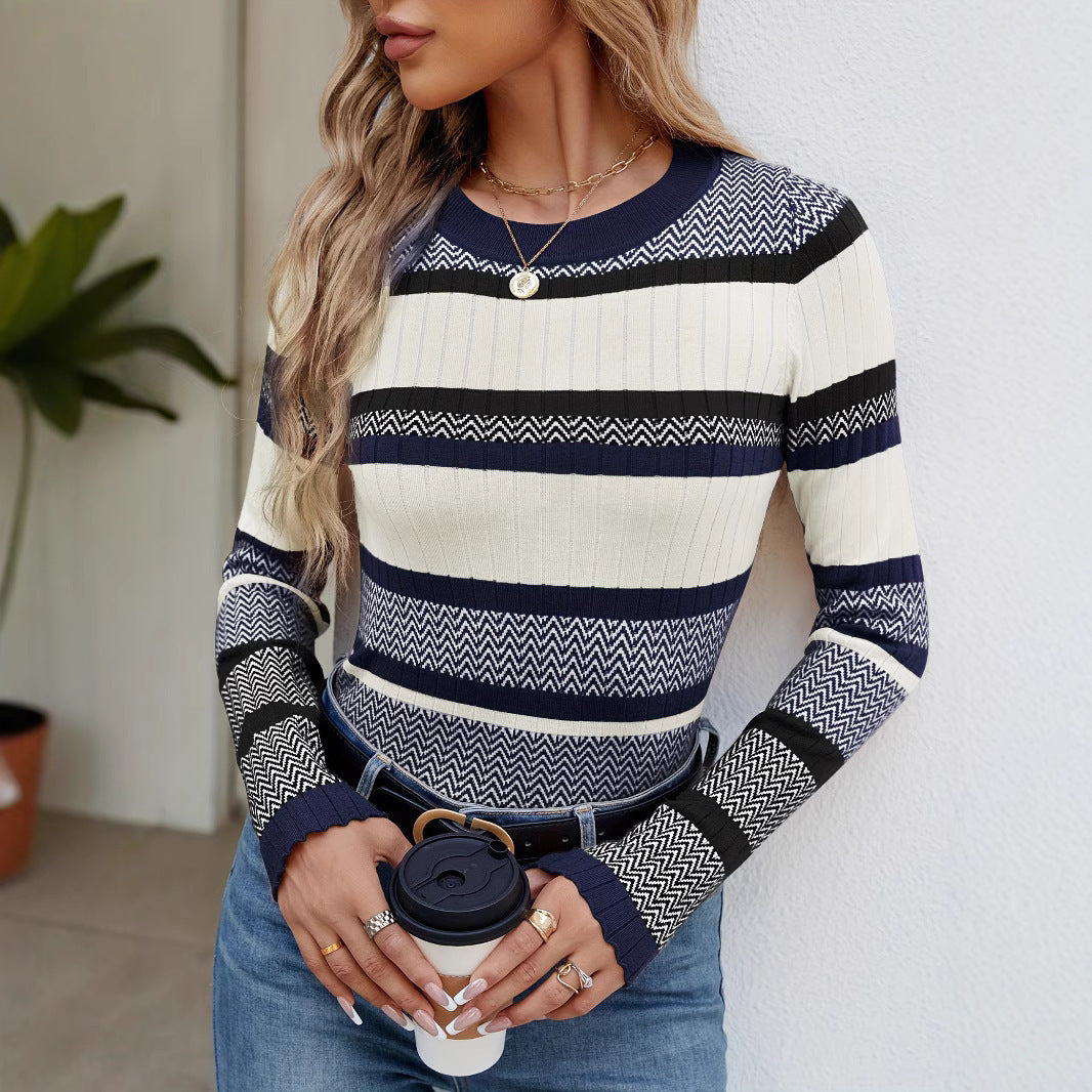 Pull à rayures contrastées pour femme