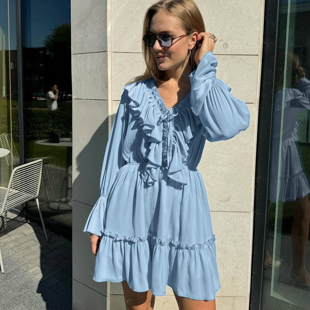 Robe à manches longues, col V pour femmes