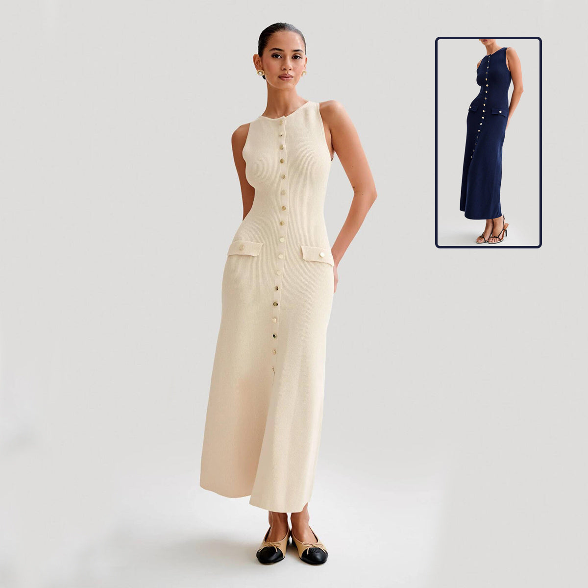 Robe élégante tricotée sans manches pour femmes