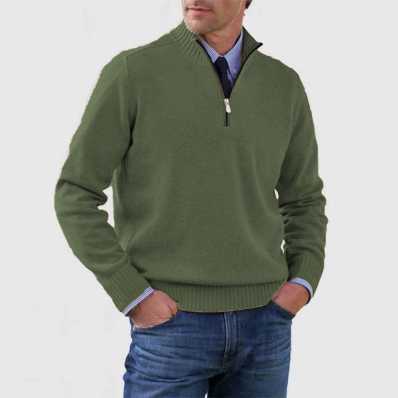 Pull zippé col montant, pour hommes. Confectionné en tricot de qualité