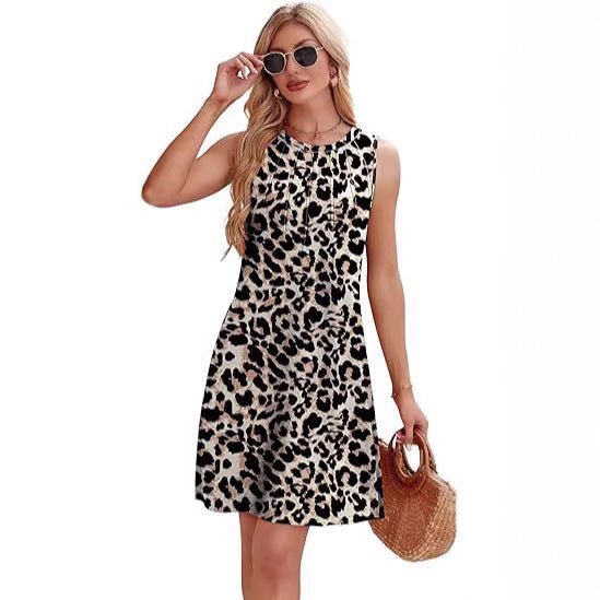Robe sans manches au motif léopard