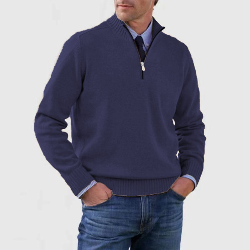 Pull zippé col montant, pour hommes. Confectionné en tricot de qualité