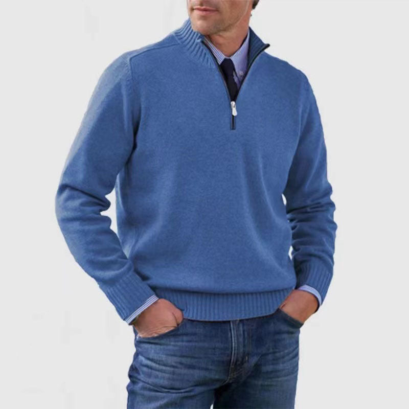 Pull zippé col montant, pour hommes. Confectionné en tricot de qualité