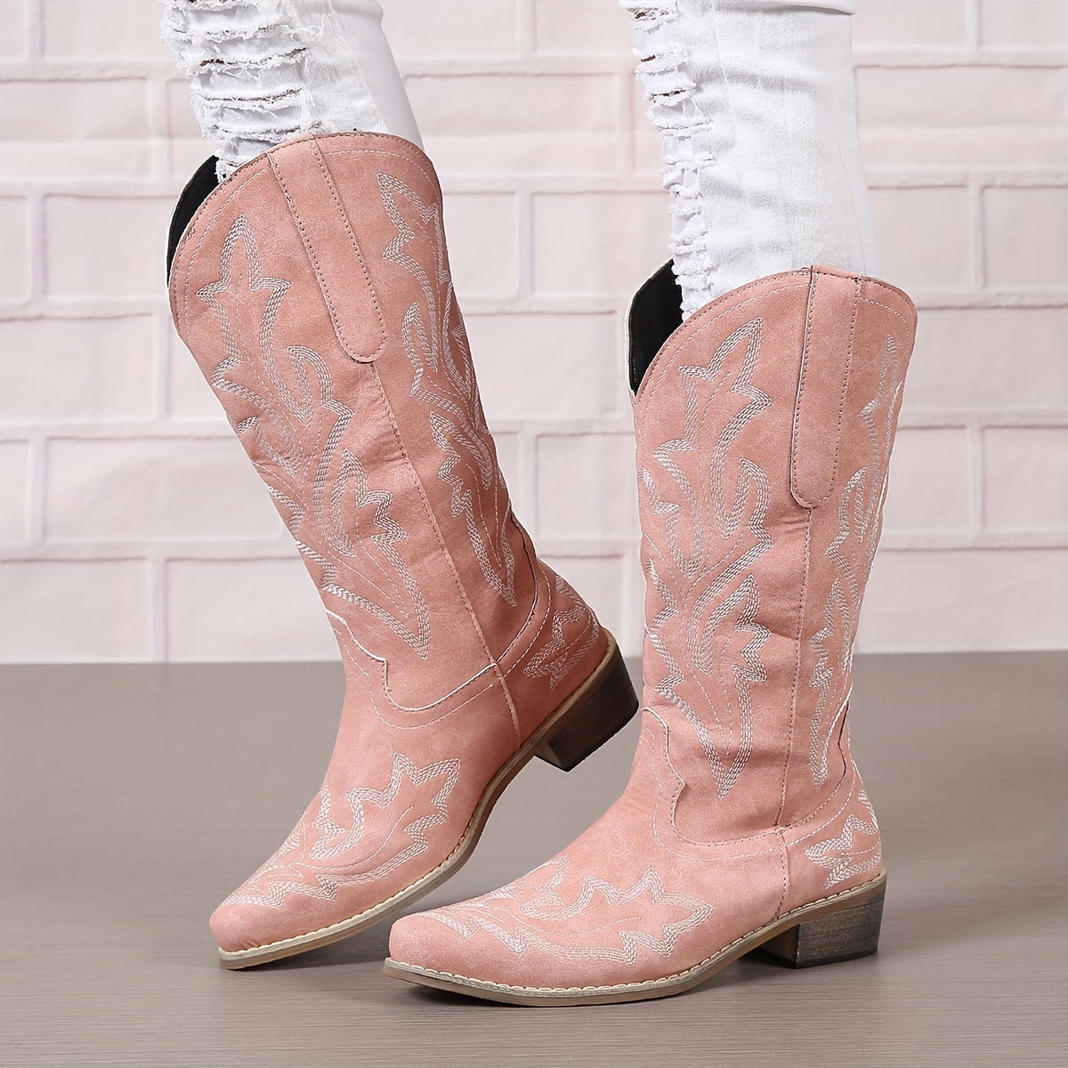 Bottes cowgirl rétro à tige mi-mollet