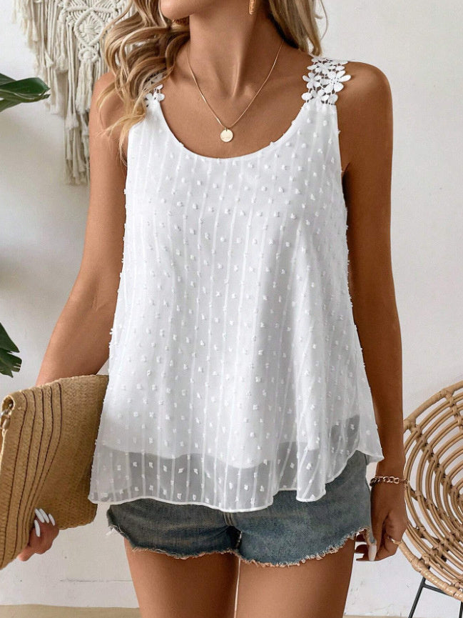Gilet sans manches en dentelle de couleur unie pour femmes