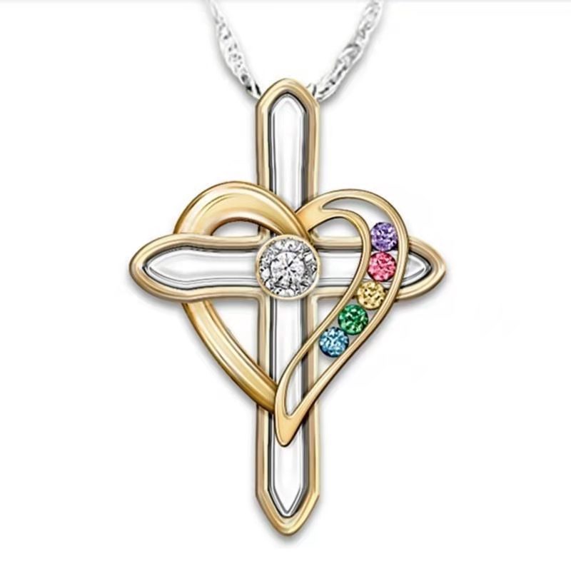 Pendentif Cross Love en alliage avec une pierre gemme colorée