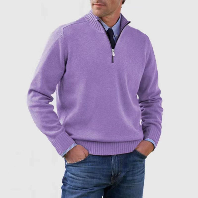 Pull zippé col montant, pour hommes. Confectionné en tricot de qualité