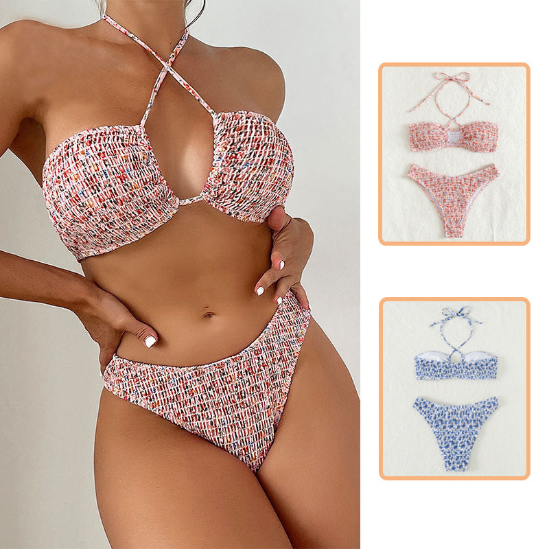 Ensemble de bikini plissé à fleurs d'été