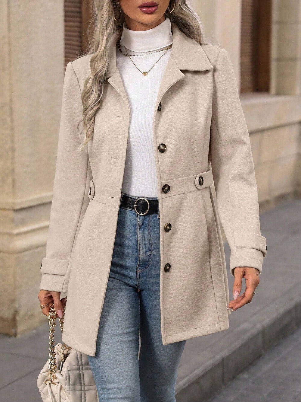 Veste mi-longue en laine, pour femmes